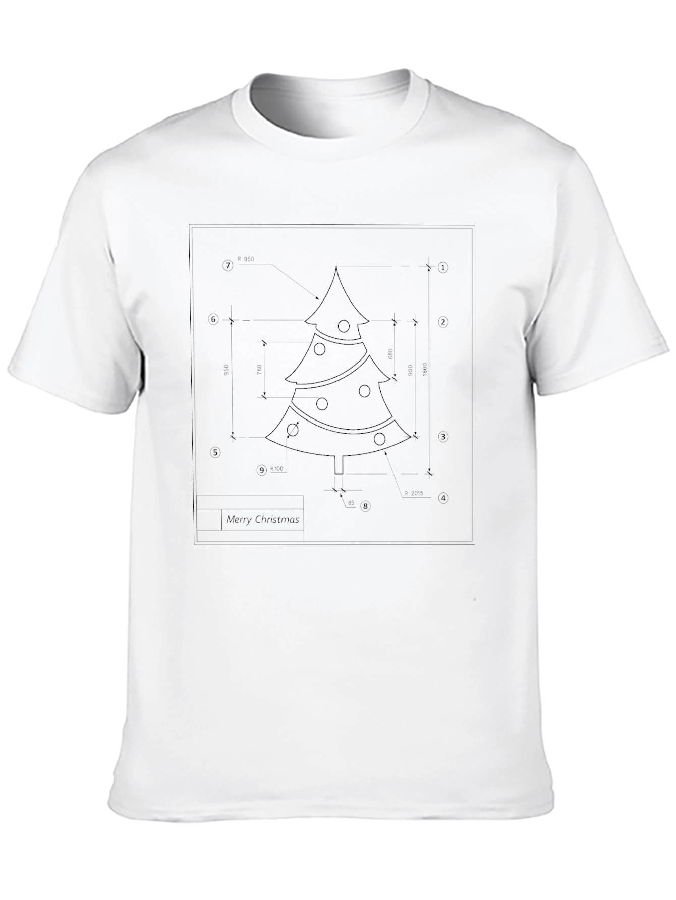 Christmas Tree Blueprint Black T-Shirt