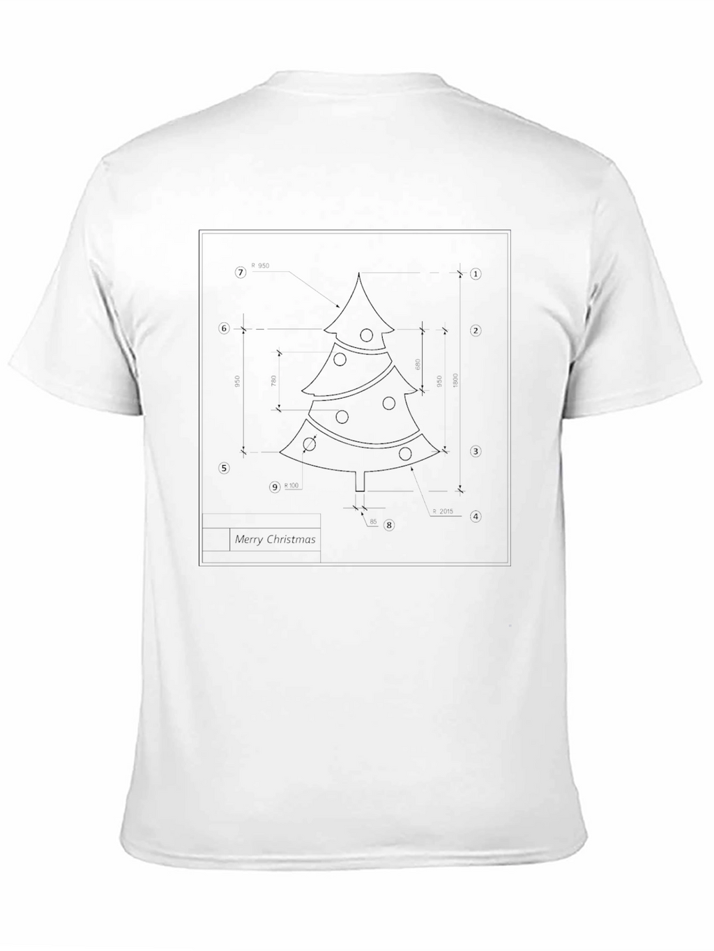 Christmas Tree Blueprint Black T-Shirt