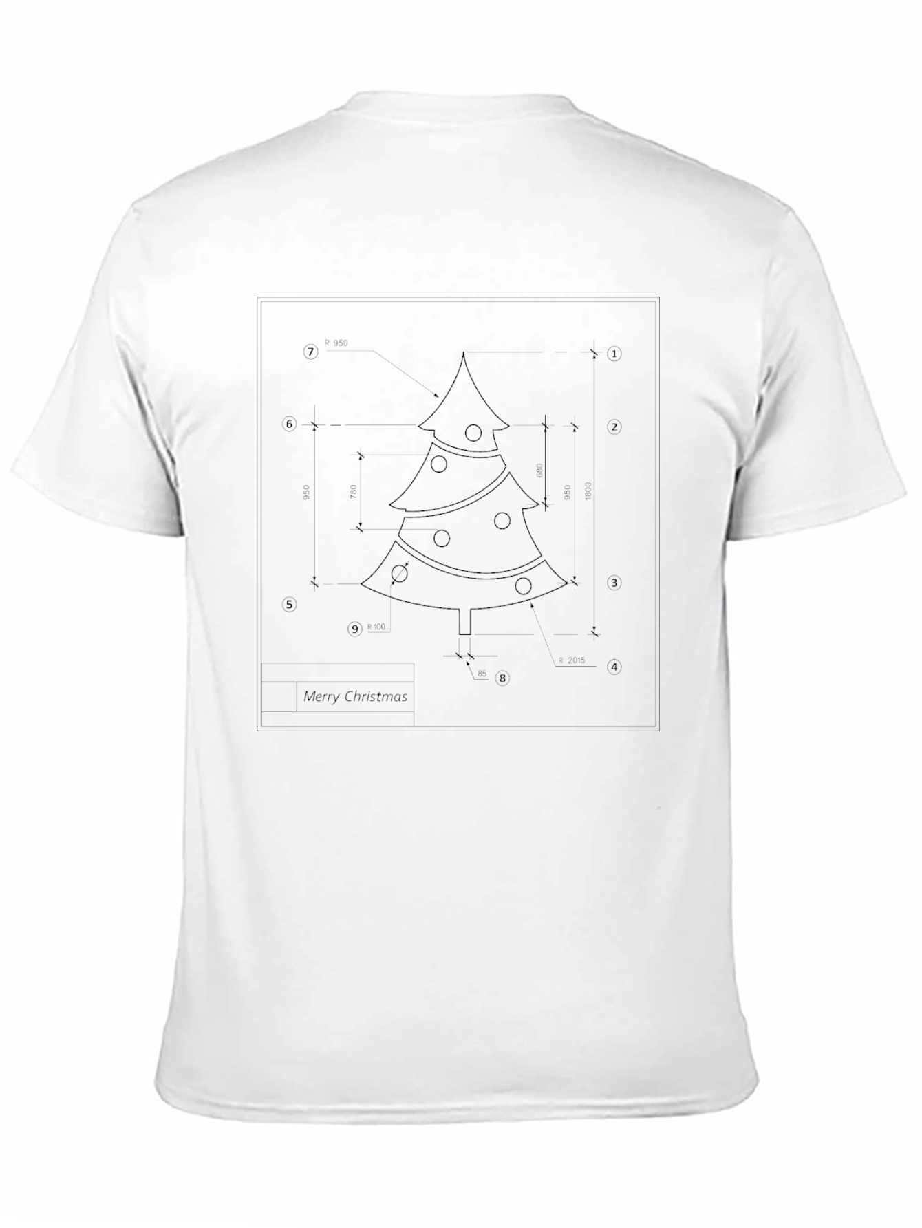 Christmas Tree Blueprint Black T-Shirt