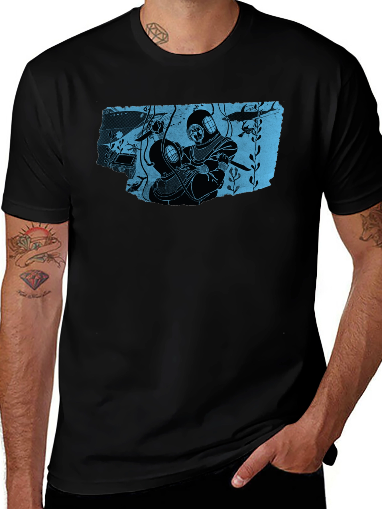Vintage Diver Graphic Tee - Black