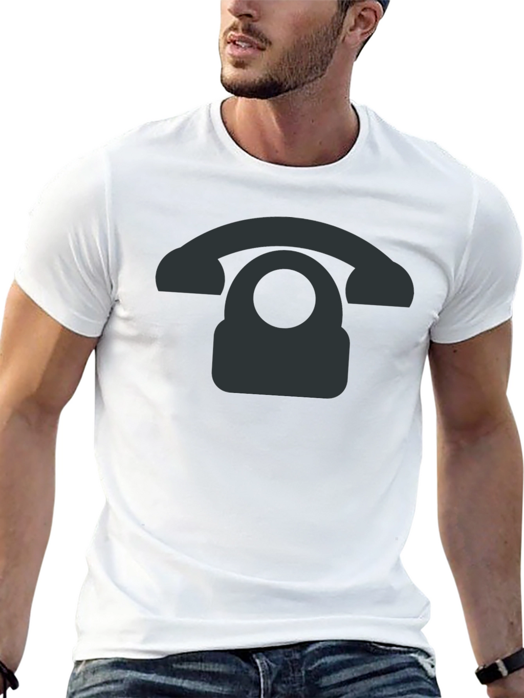 Retro Phone Graphic Tee - Black Cotton Blend