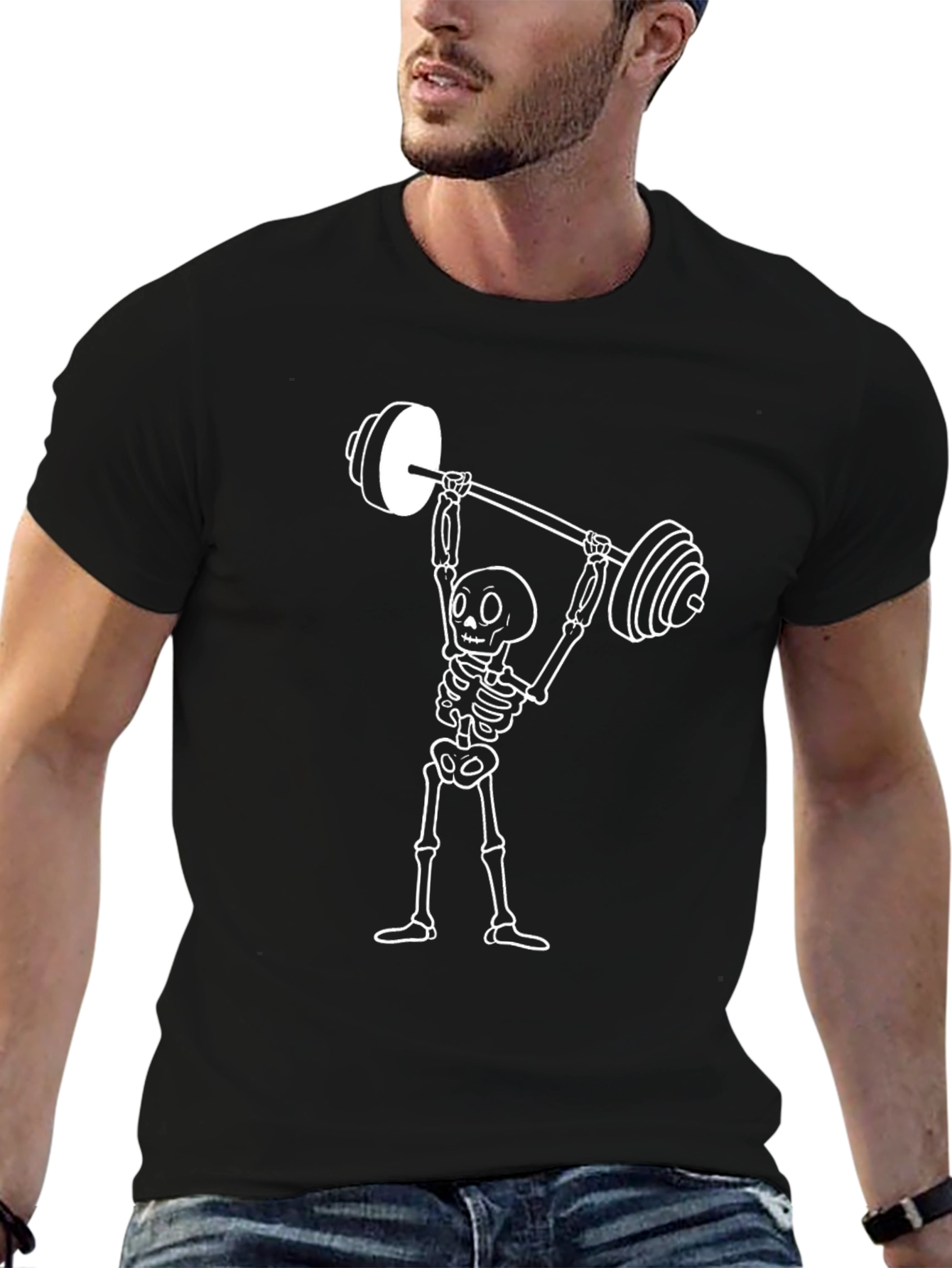 Skeleton Weightlifting Graphic T-Shirt