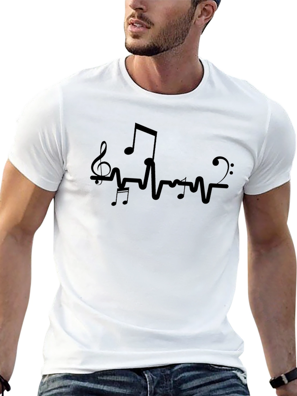 Musical Heartbeat Graphic Tee - Stylish Black T-Shirt