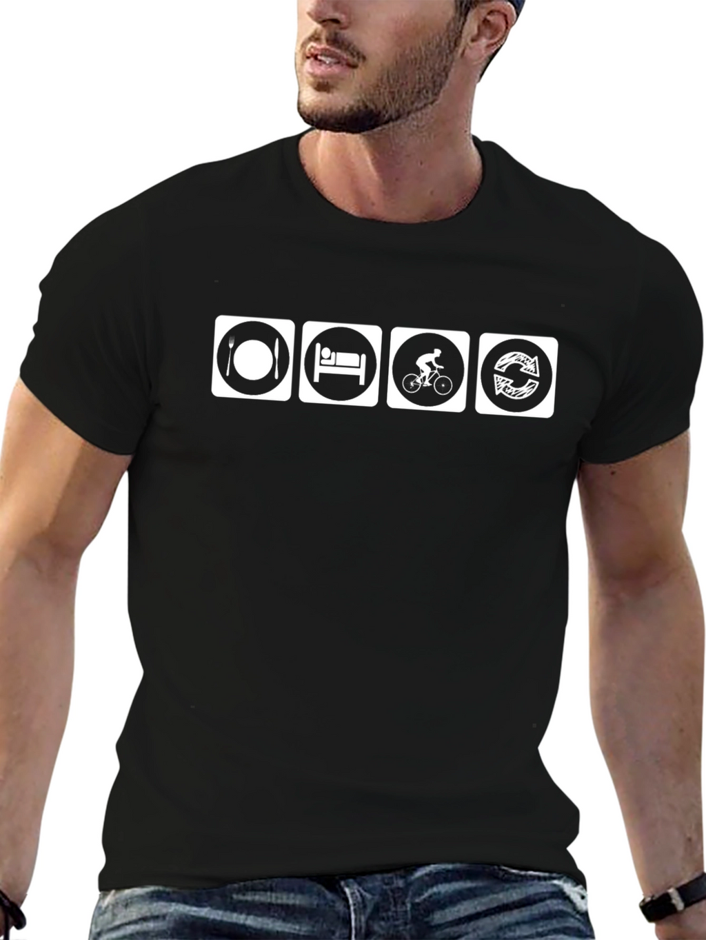 Eat Sleep Cycle Repeat Black T-Shirt