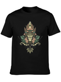 Floral Lion Graphic Black T-Shirt