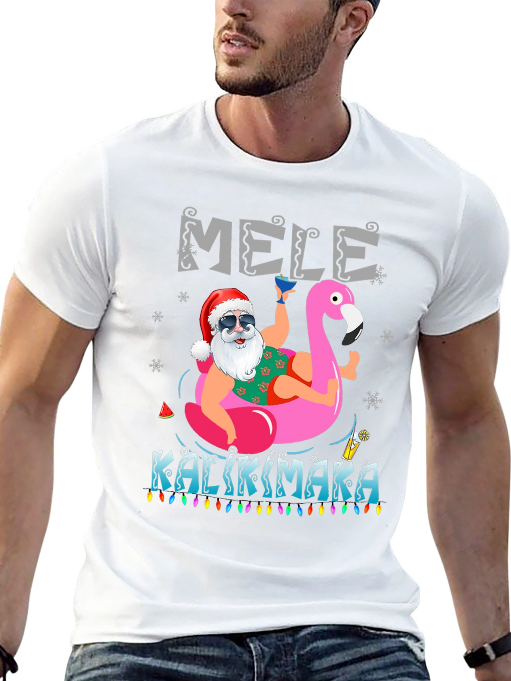 Mele Kalikimaka Santa Flamingo T-Shirt