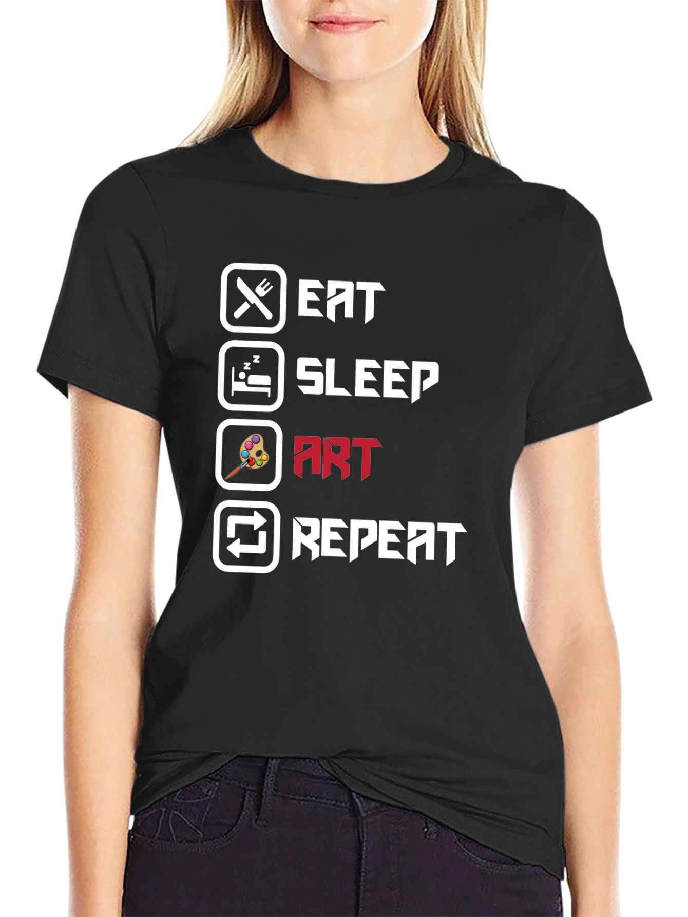 Eat Sleep Art Repeat Black T-Shirt