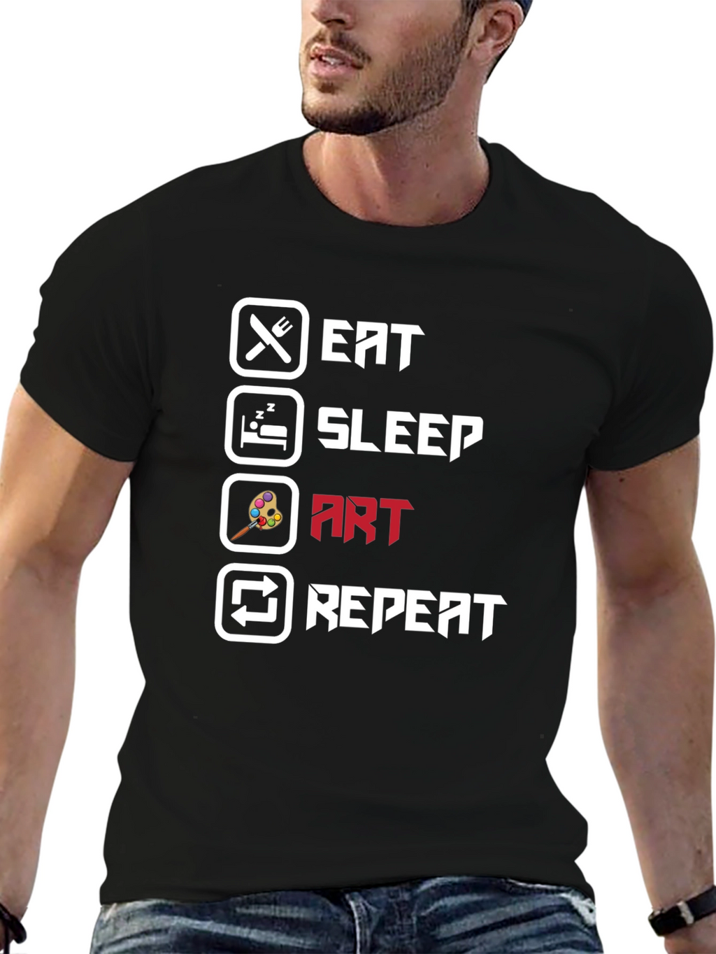 Eat Sleep Art Repeat Black T-Shirt