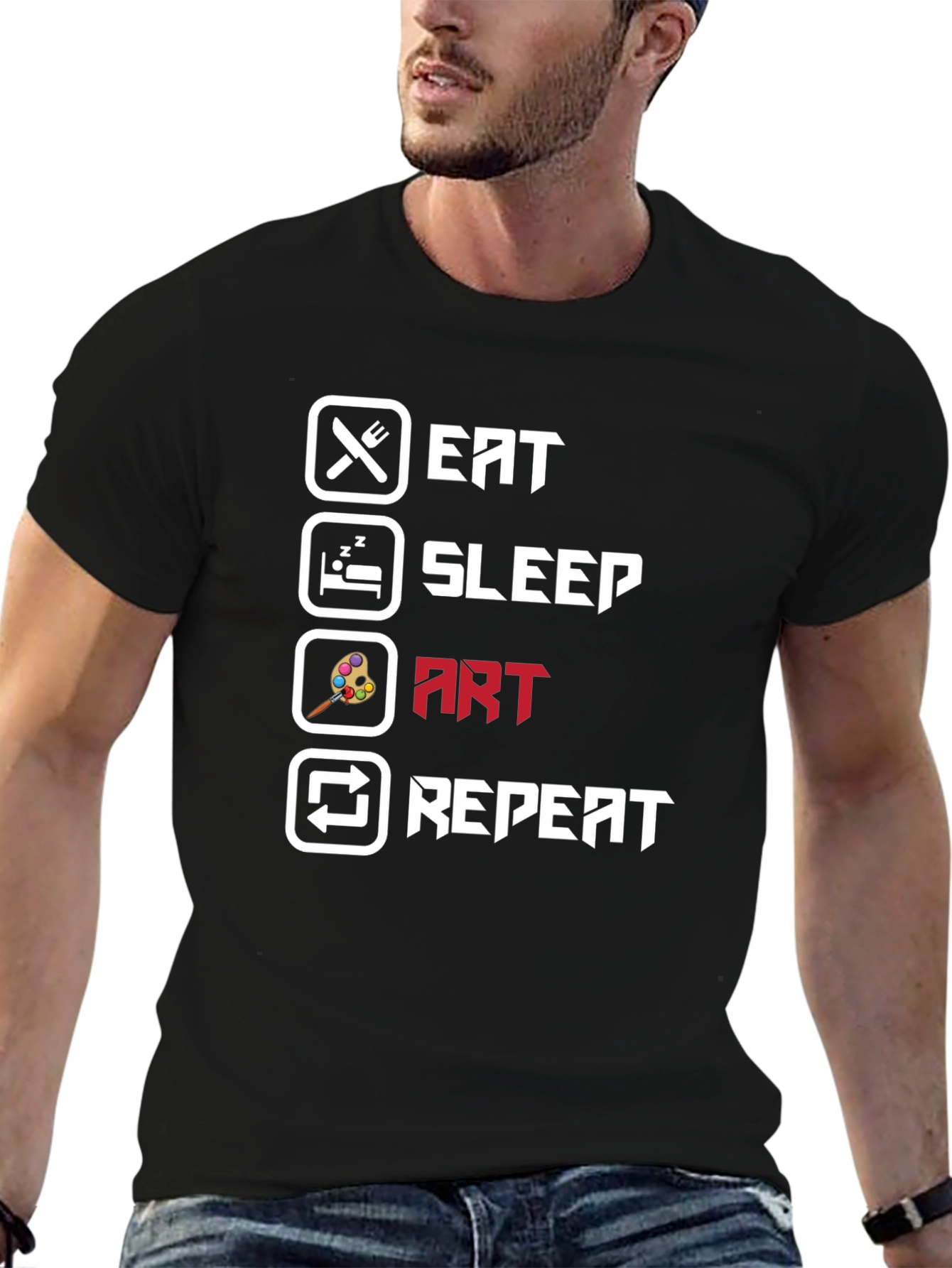 Eat Sleep Art Repeat Black T-Shirt