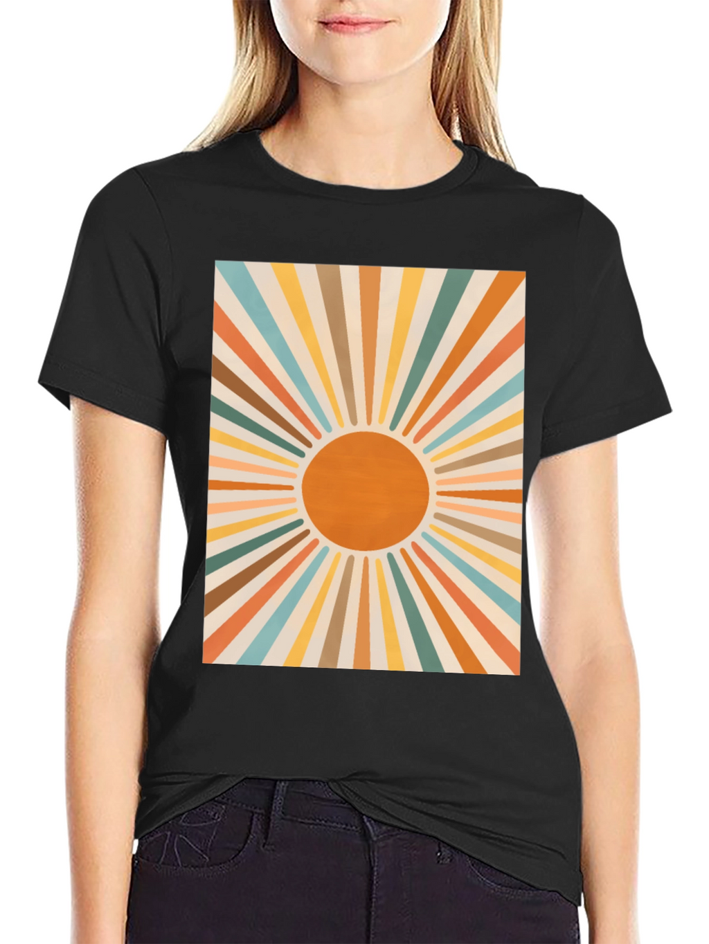 Retro Sunburst Graphic Tee - Black