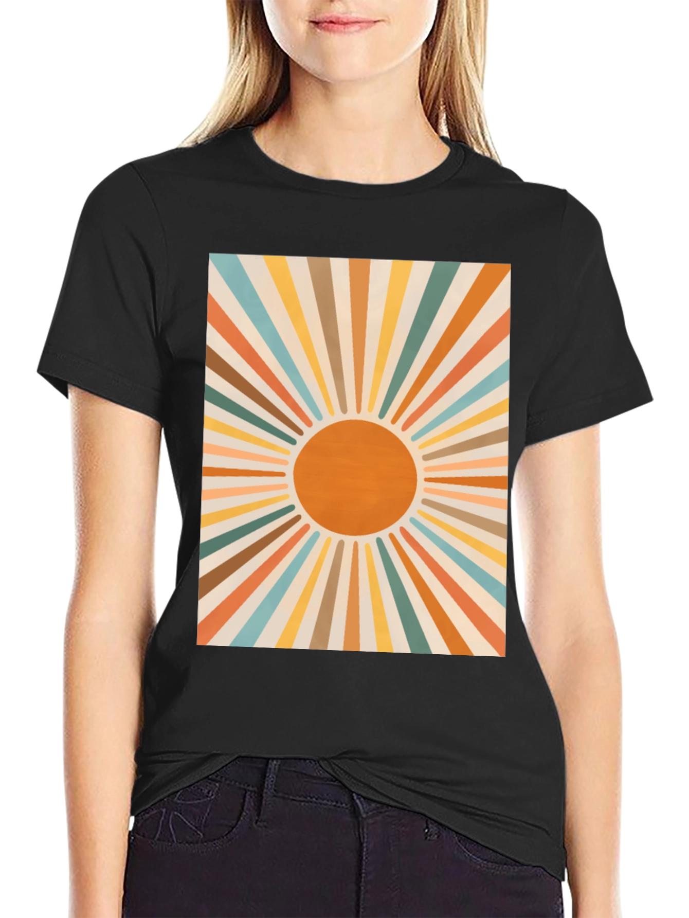 Retro Sunburst Graphic Tee - Black