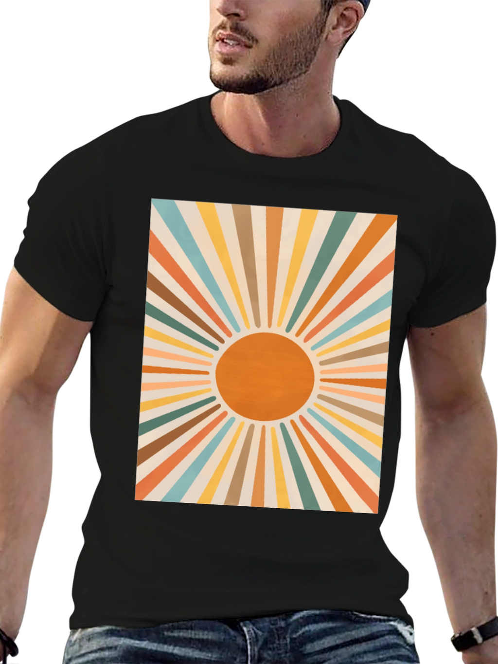Retro Sunburst Graphic Tee - Black