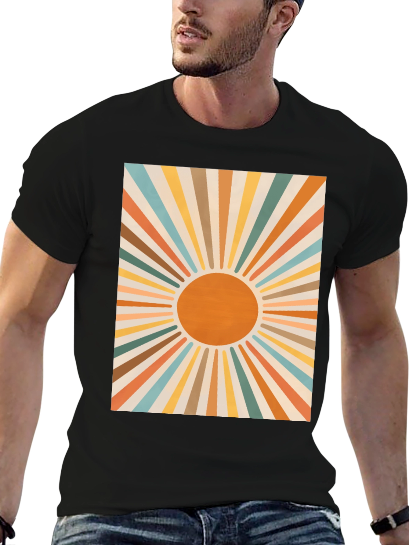 Retro Sunburst Graphic Tee - Black