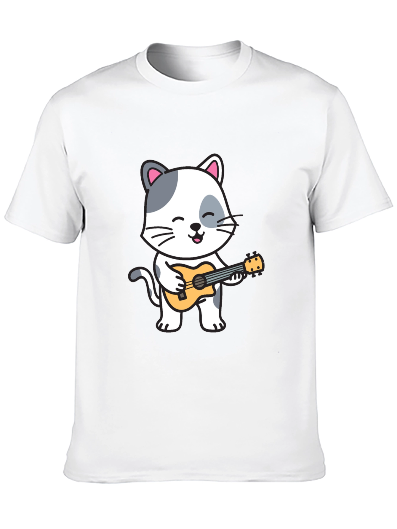 Cat Playing Ukulele Graphic T-Shirt