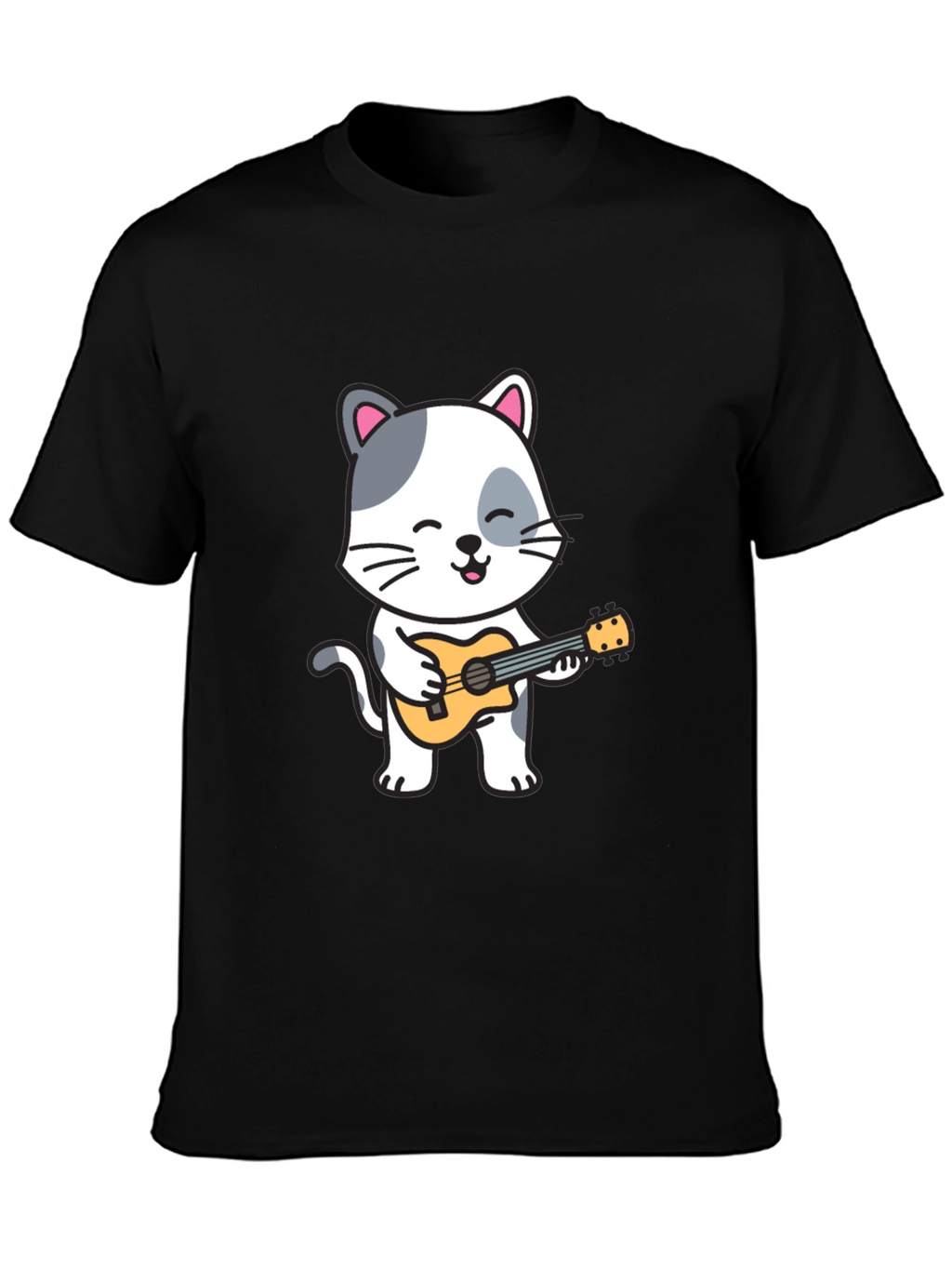 Cat Playing Ukulele Graphic T-Shirt