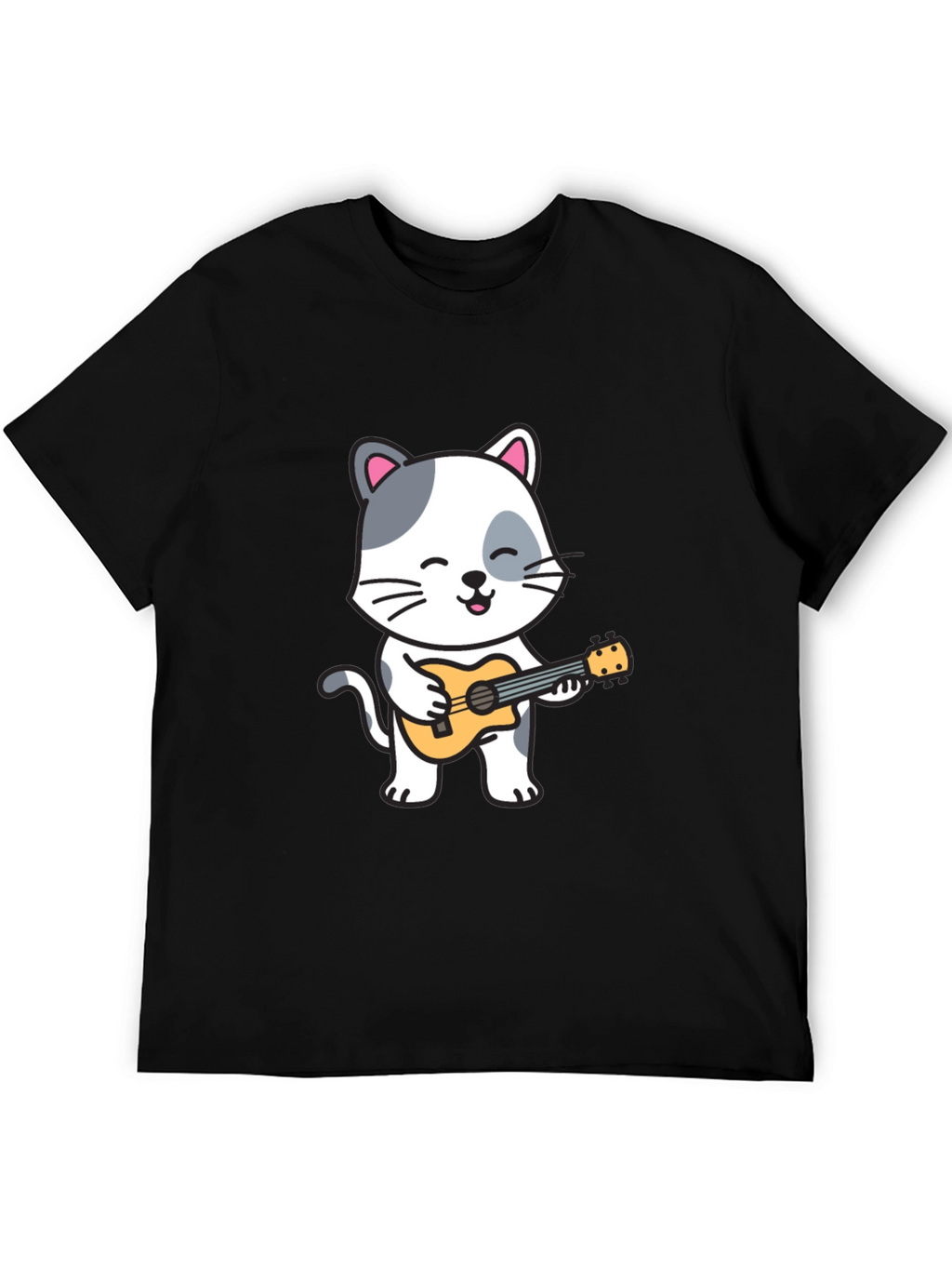 Cat Playing Ukulele Graphic T-Shirt