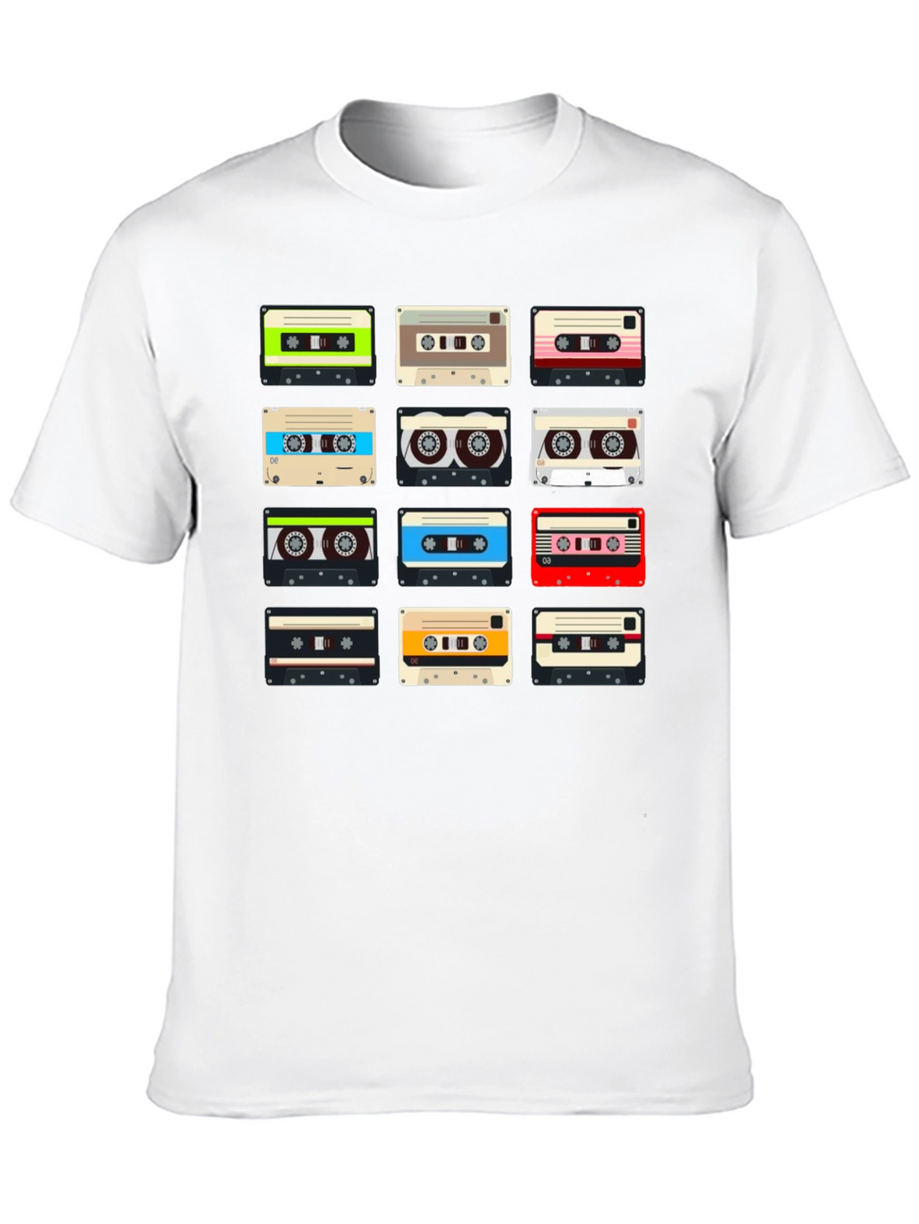Retro Cassette Tape Pattern T-Shirt