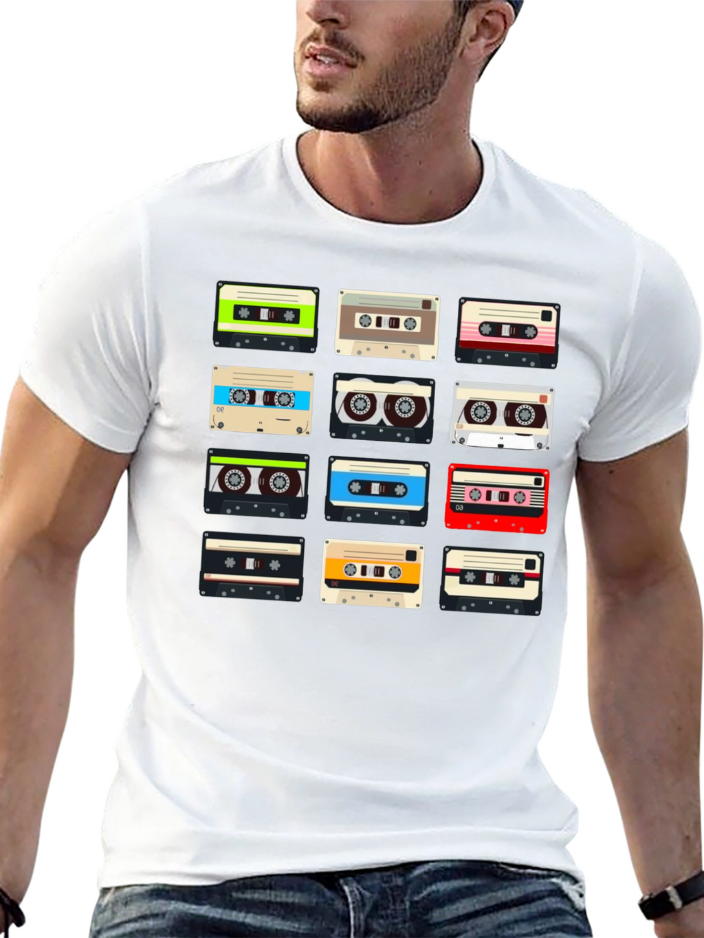 Retro Cassette Tape Pattern T-Shirt