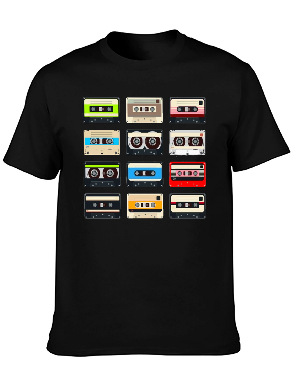 Retro Cassette Tape Pattern T-Shirt