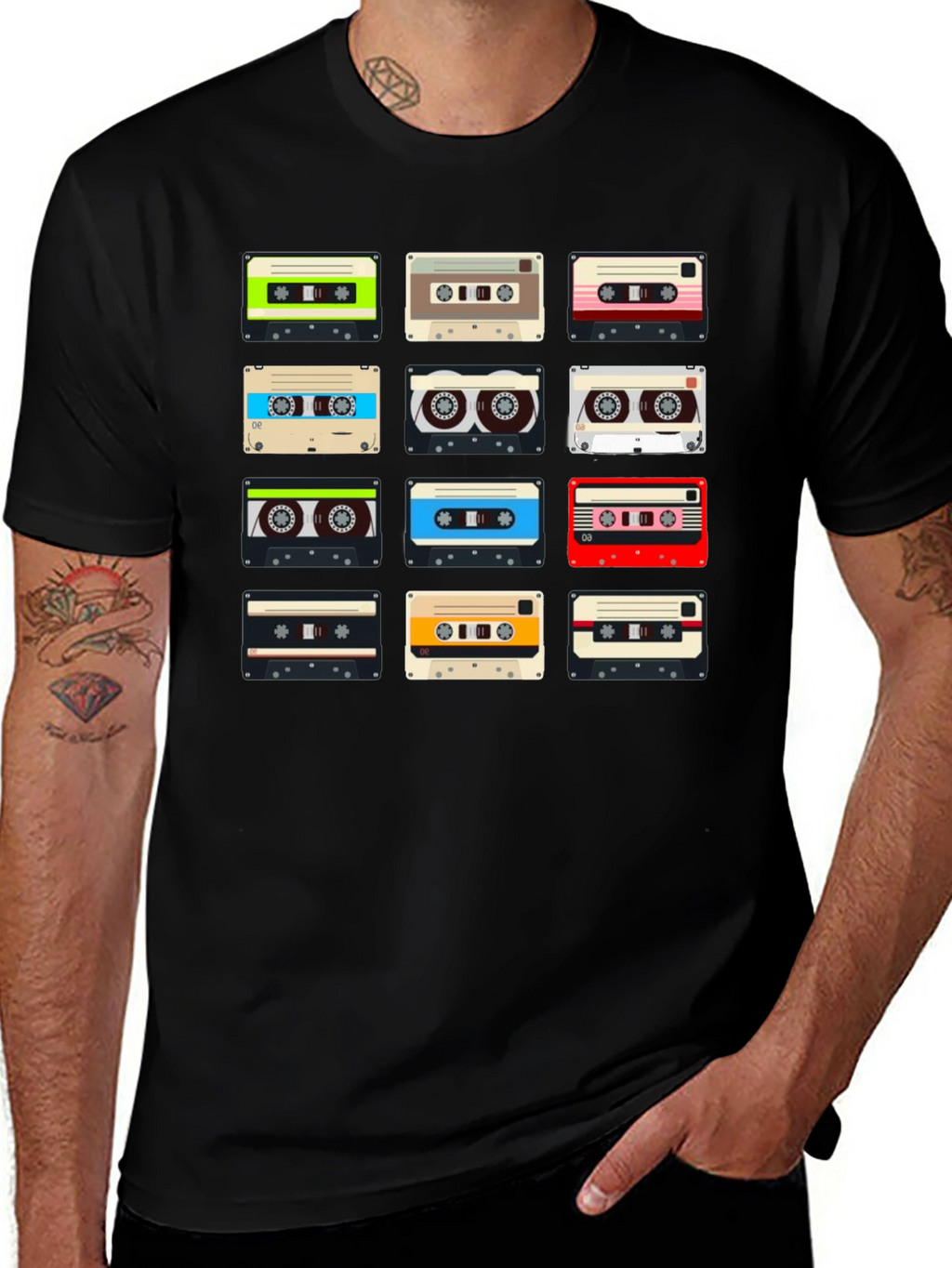 Retro Cassette Tape Pattern T-Shirt