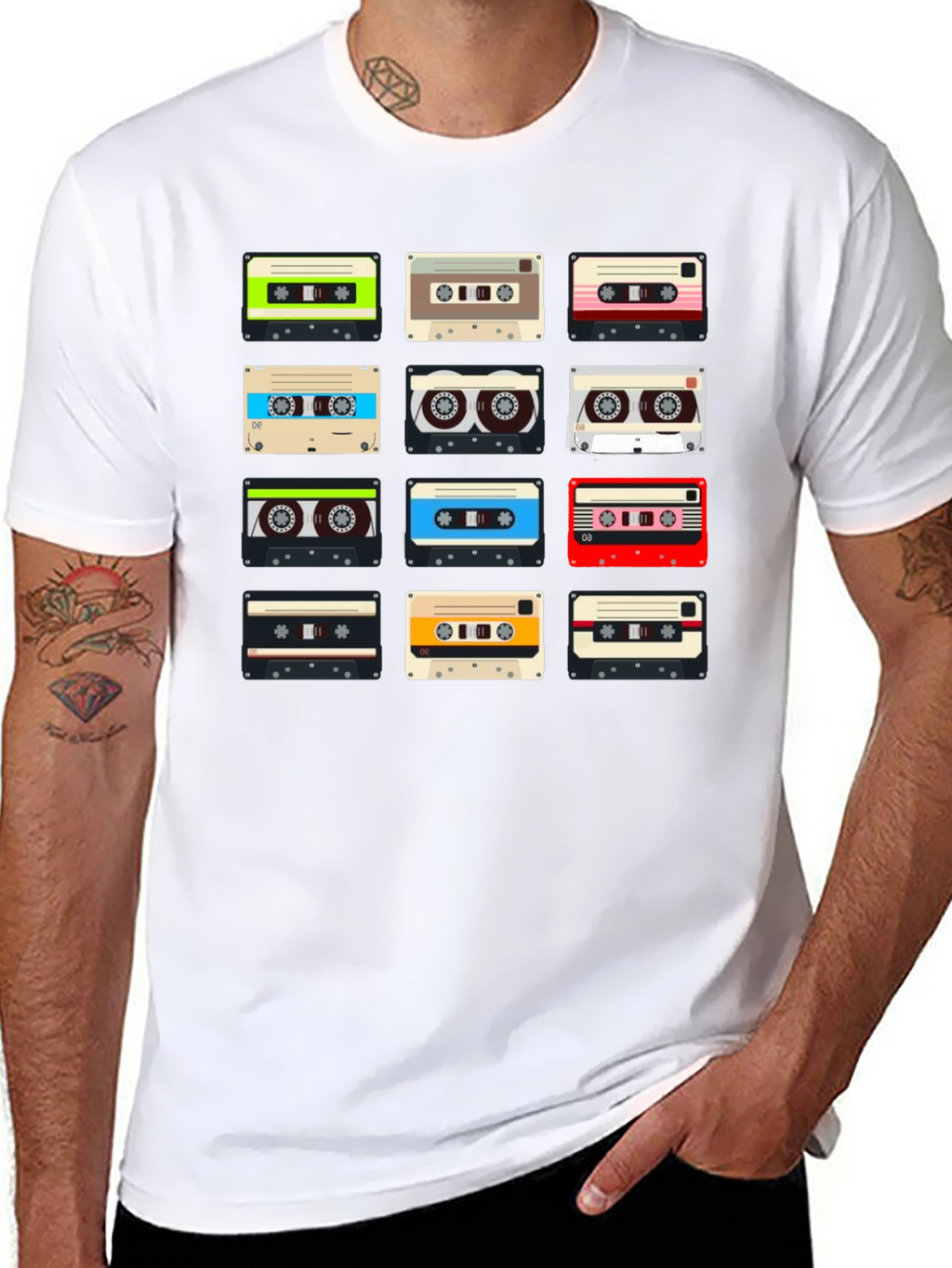 Retro Cassette Tape Pattern T-Shirt