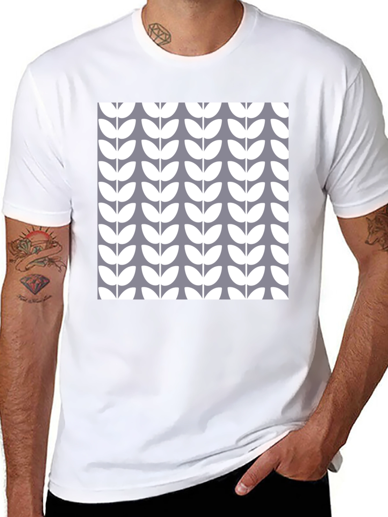 Stylish Floral Pattern Black T-Shirt