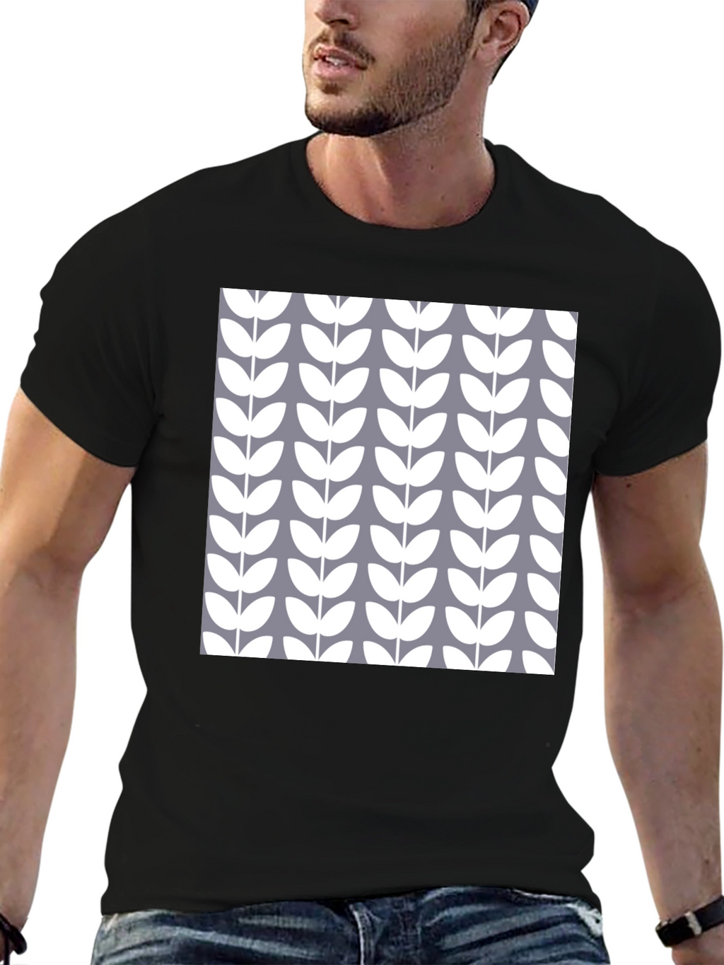 Stylish Floral Pattern Black T-Shirt