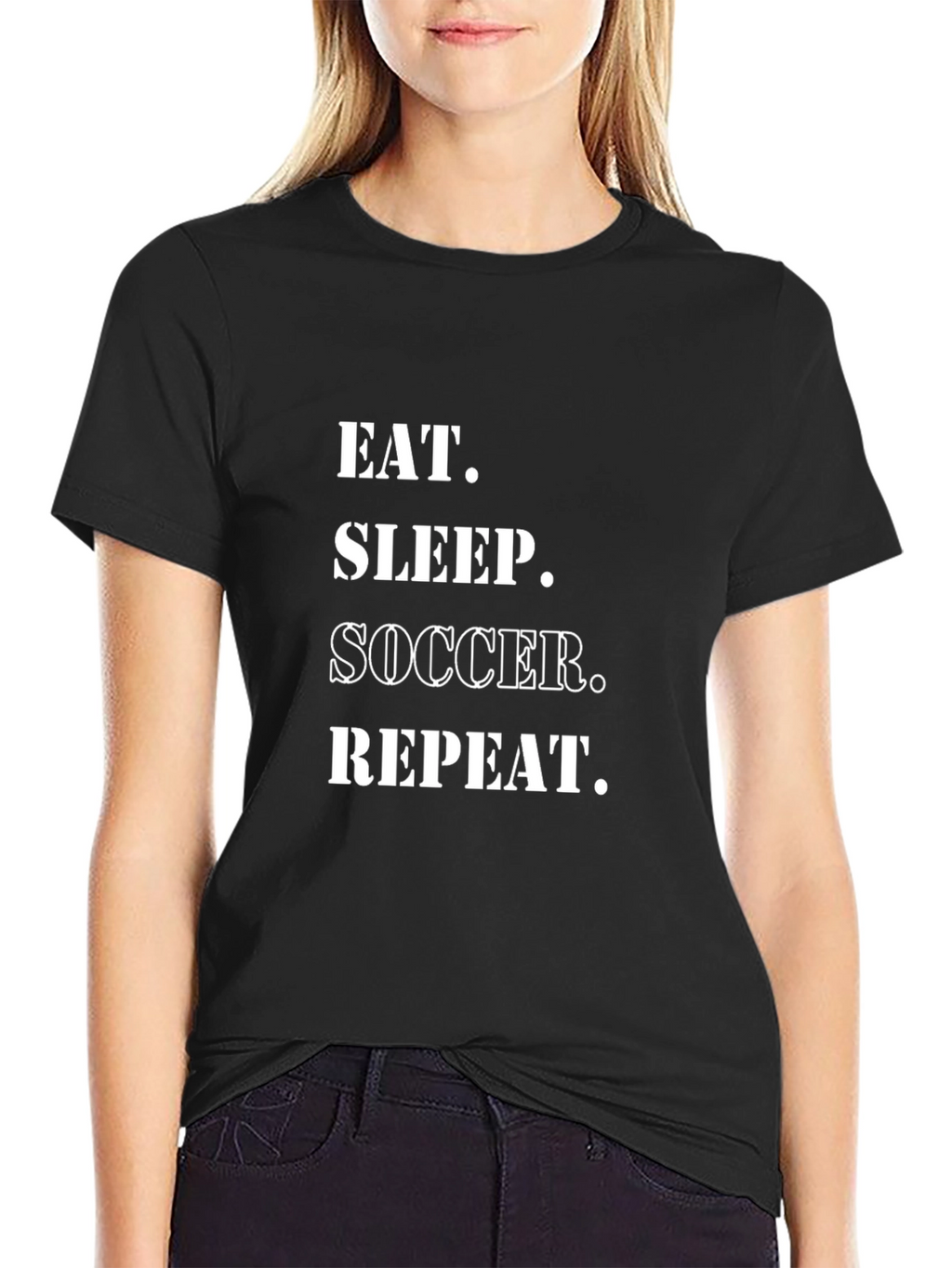 Eat Sleep Soccer Repeat Black Graphic T-Shirt