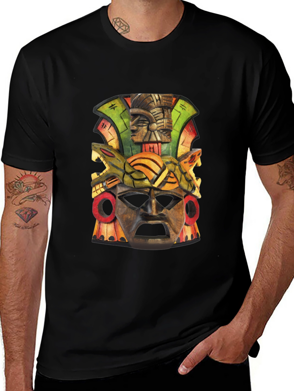 Aztec Mask Graphic Tee - Unique Design