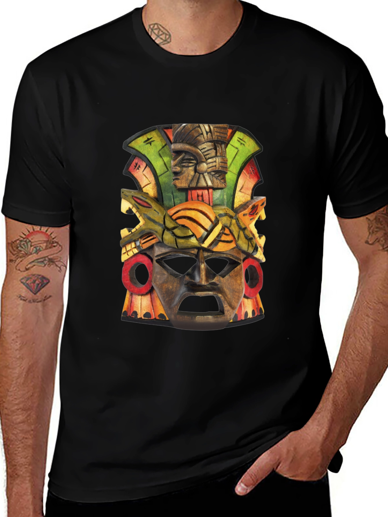 Aztec Mask Graphic Tee - Unique Design