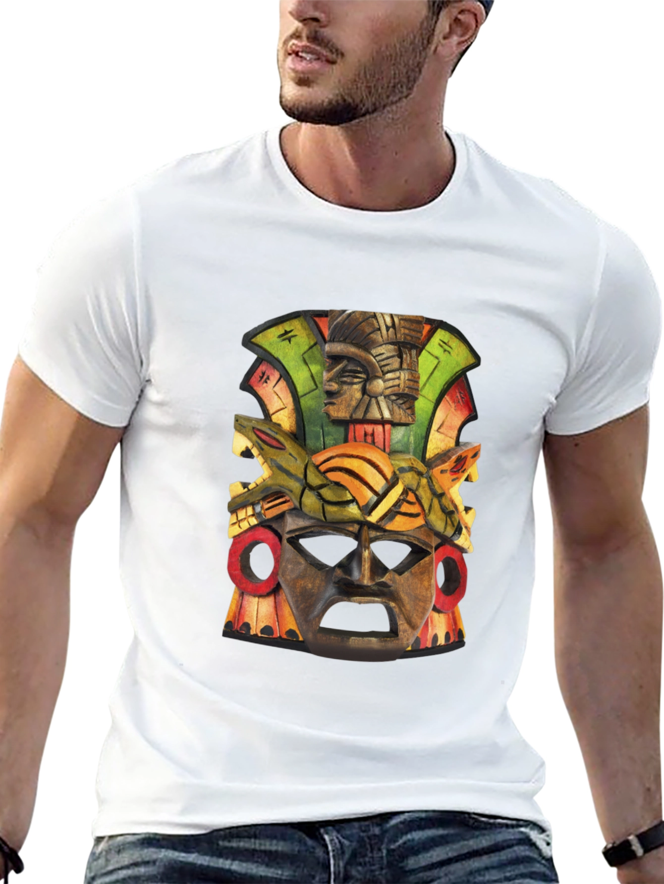 Aztec Mask Graphic Tee - Unique Design
