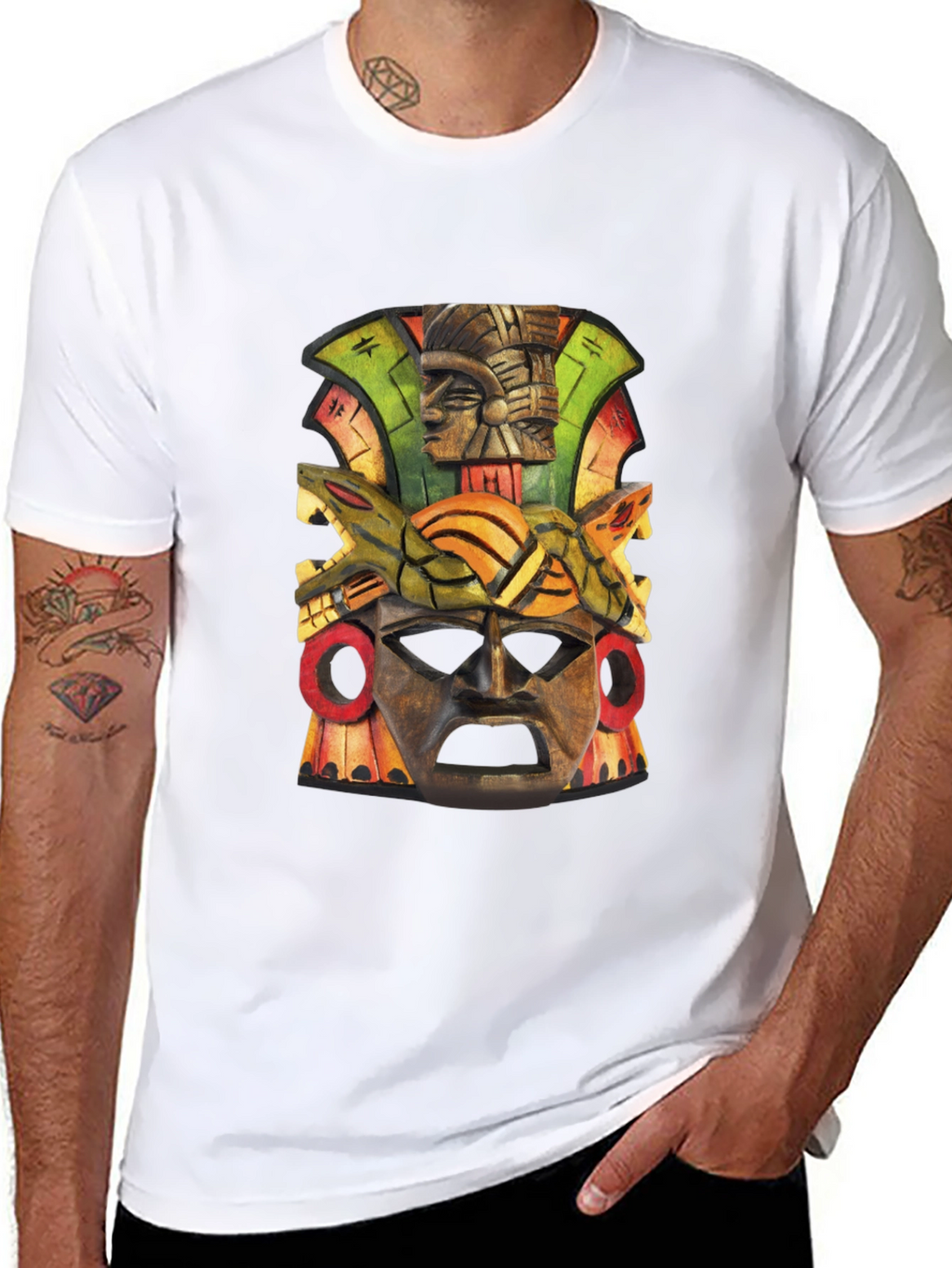 Aztec Mask Graphic Tee - Unique Design