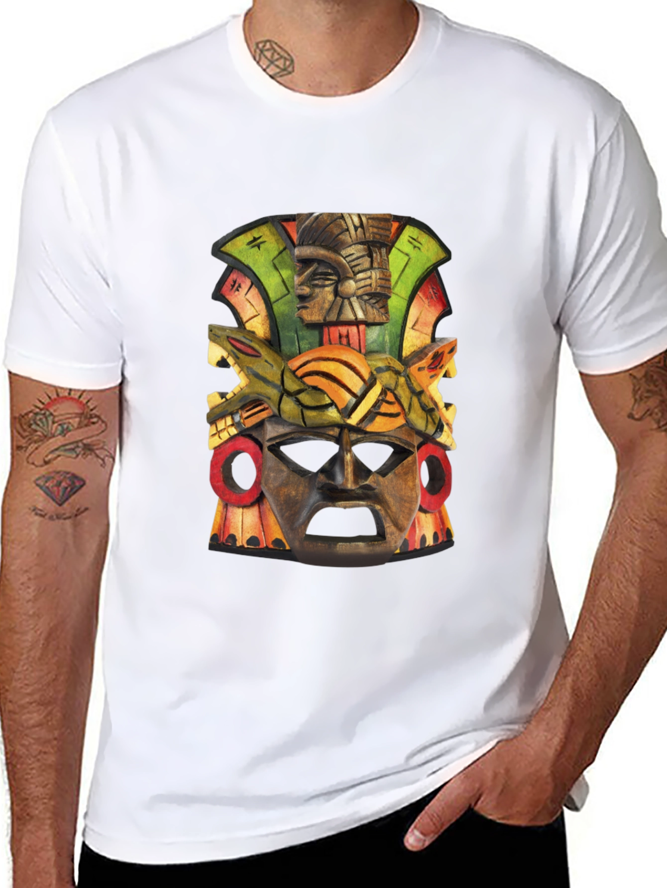 Aztec Mask Graphic Tee - Unique Design