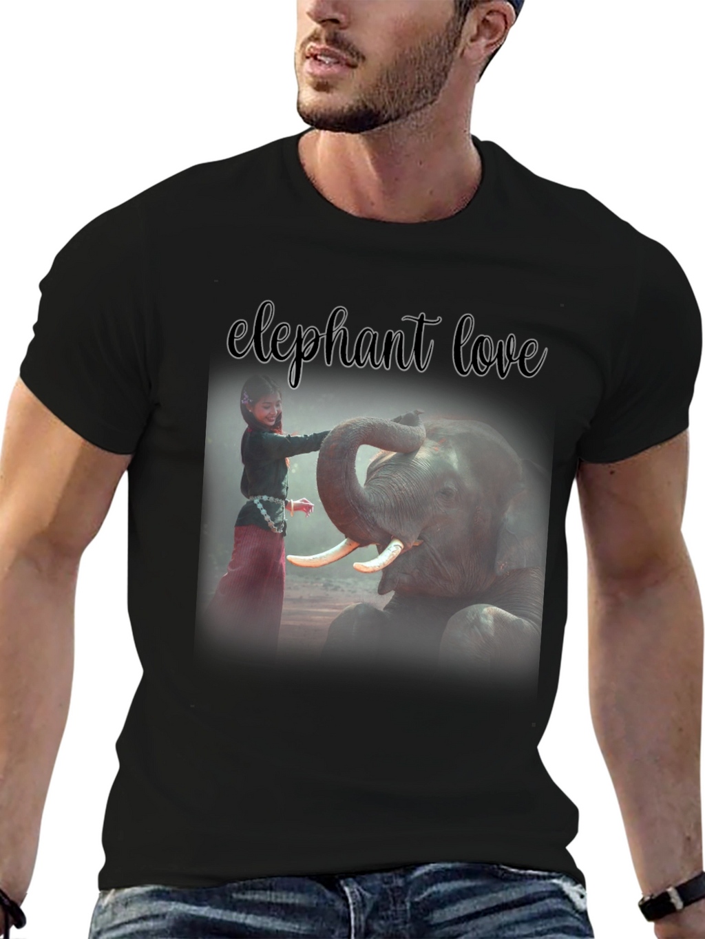 Elephant Love Graphic Tee - Black Cotton T-Shirt
