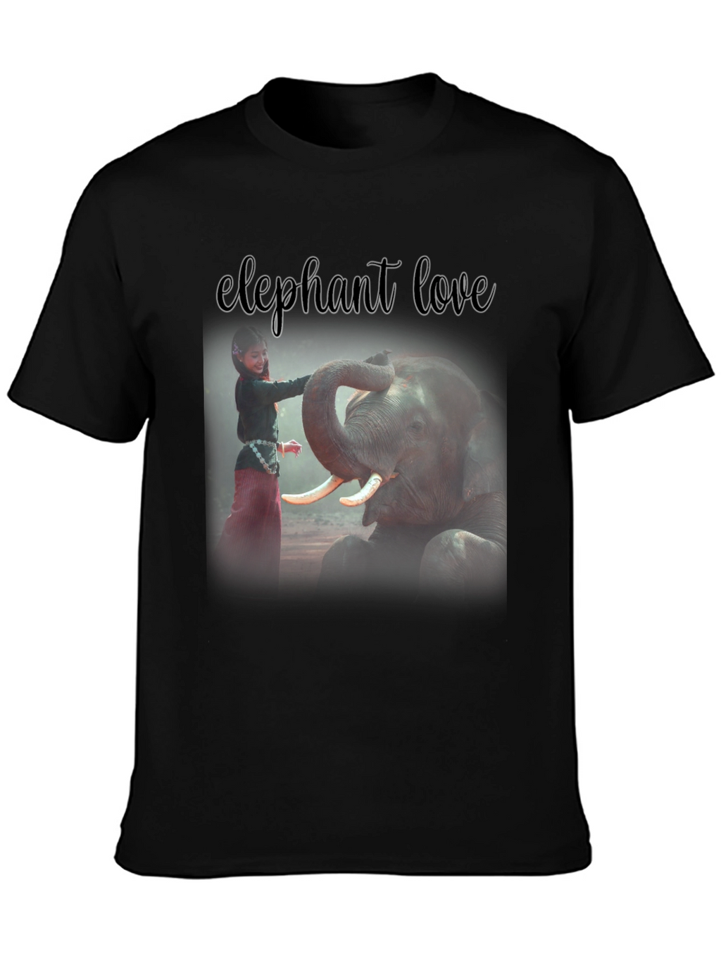 Elephant Love Graphic Tee - Black Cotton T-Shirt