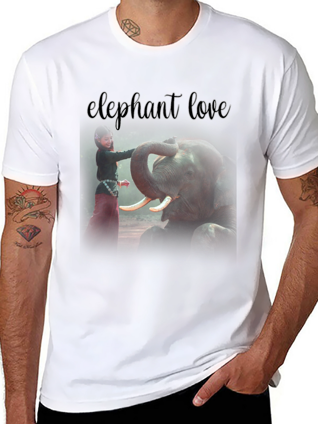 Elephant Love Graphic Tee - Black Cotton T-Shirt