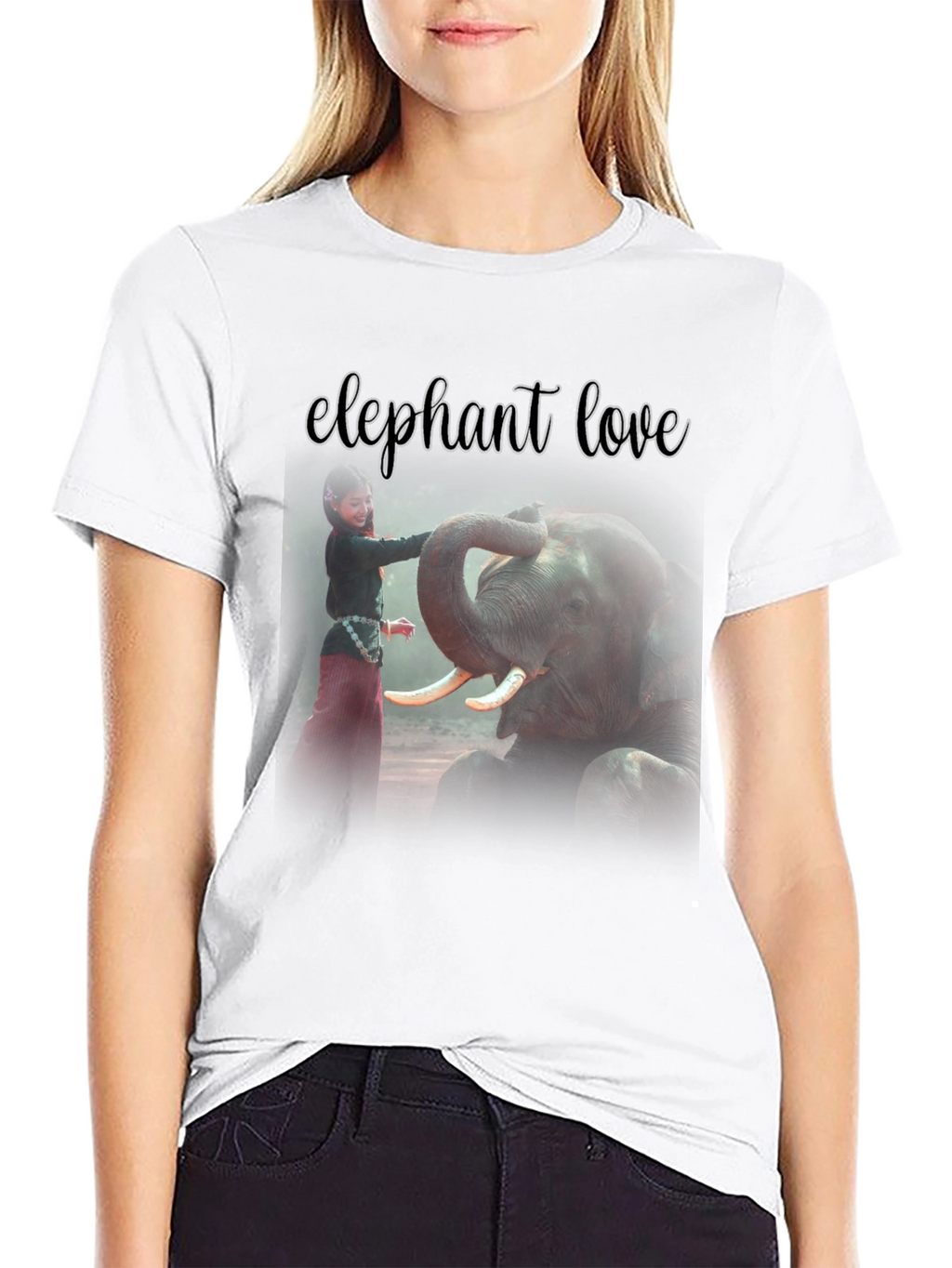 Elephant Love Graphic Tee - Black Cotton T-Shirt