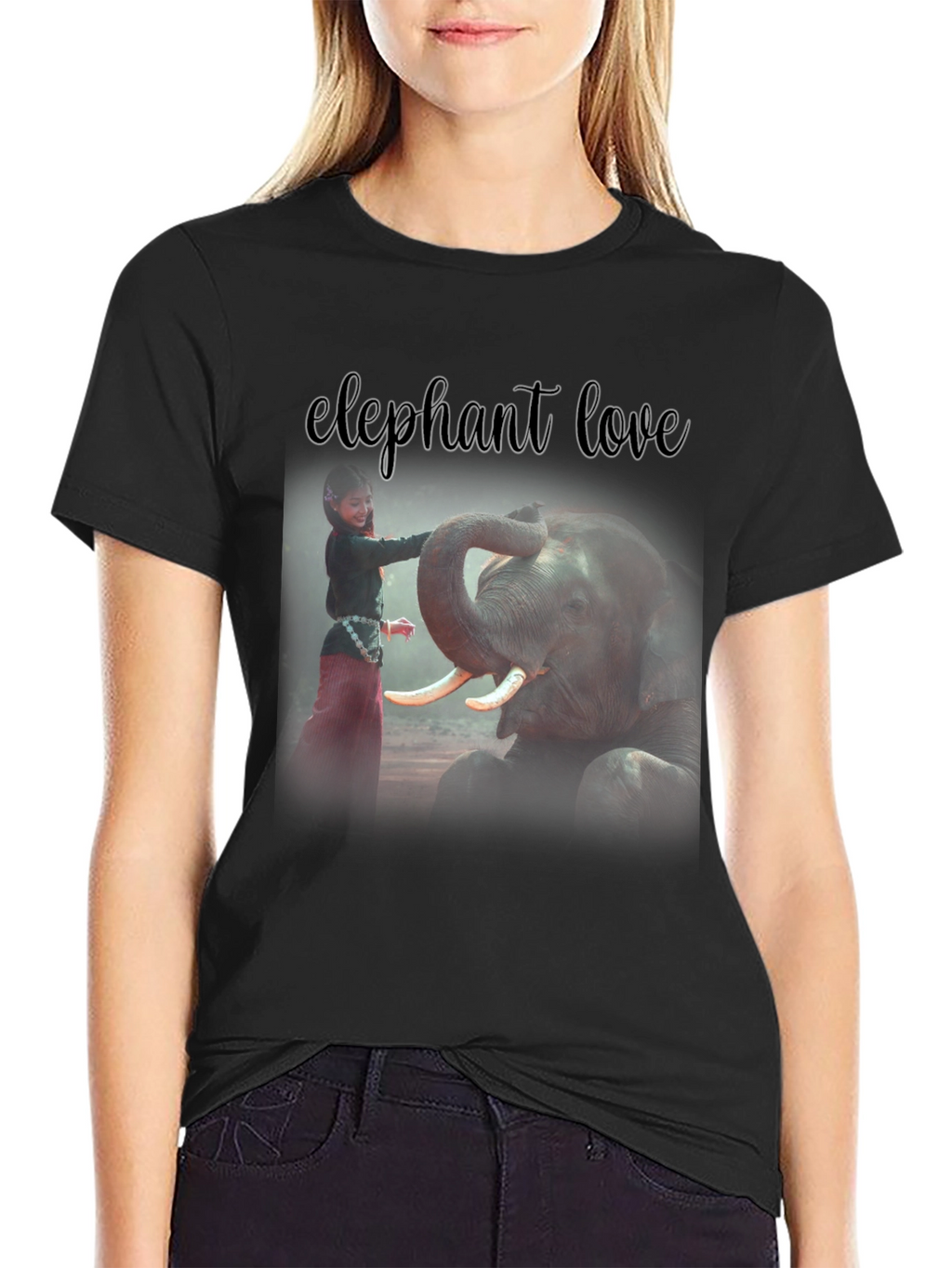 Elephant Love Graphic Tee - Black Cotton T-Shirt