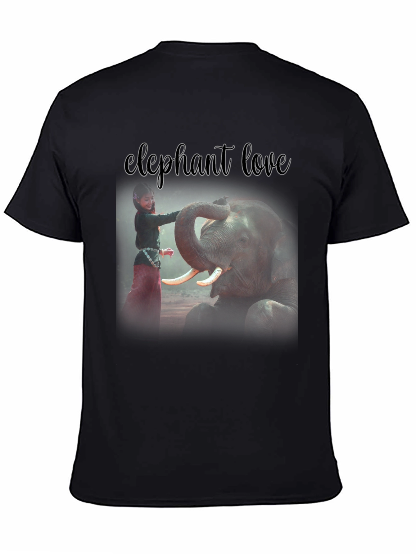 Elephant Love Graphic Tee - Black Cotton T-Shirt