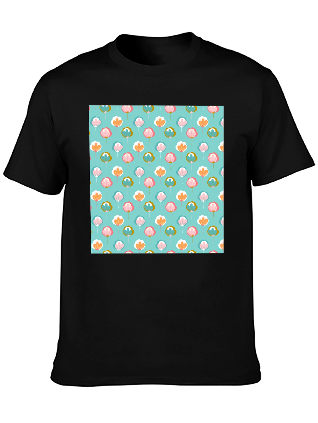 Floral Print T-Shirt - Soft Blue Background