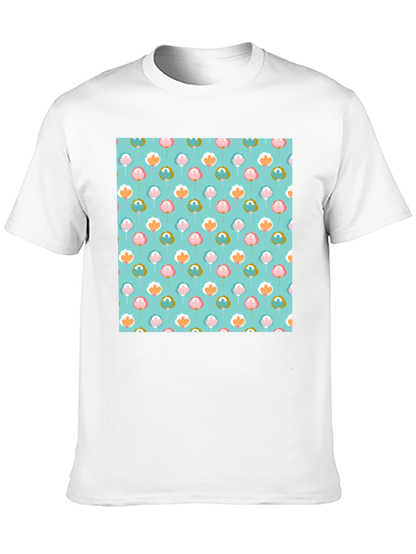 Floral Print T-Shirt - Soft Blue Background