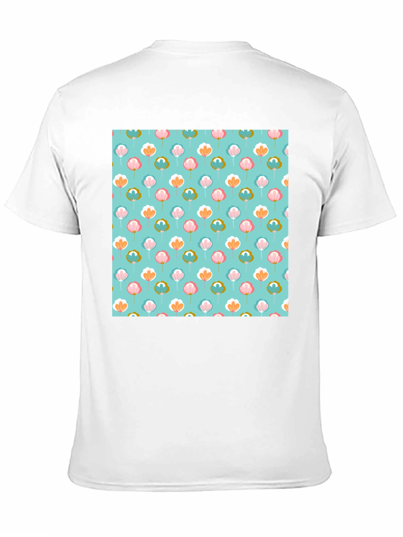 Floral Print T-Shirt - Soft Blue Background