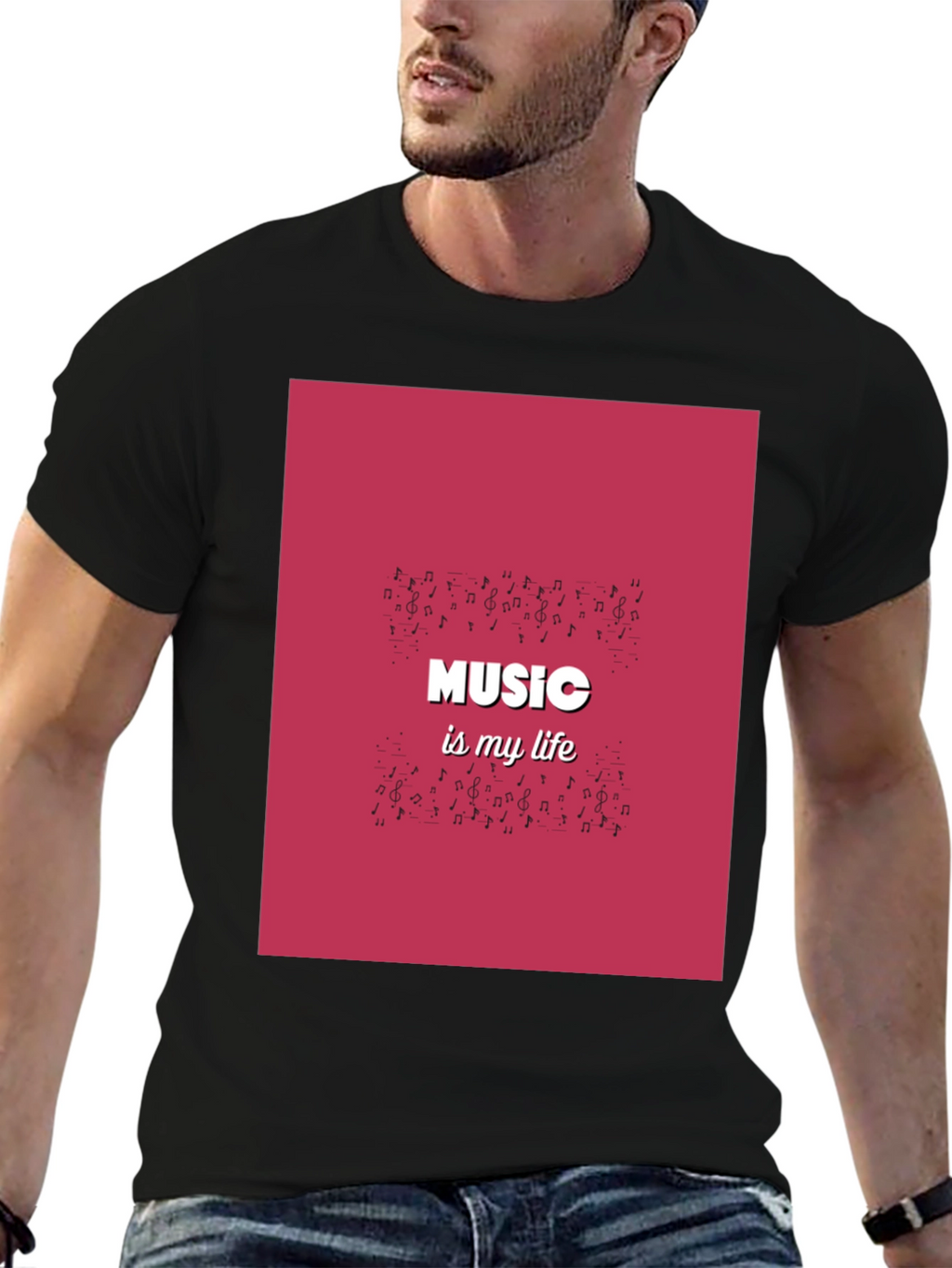Music is My Life Black Graphic T-Shirt