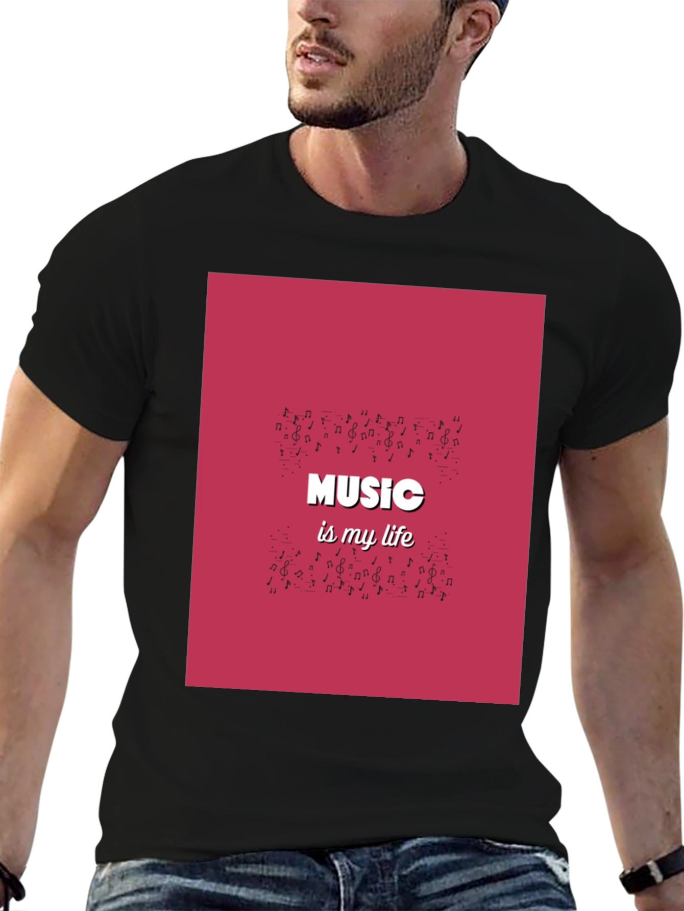 Music is My Life Black Graphic T-Shirt