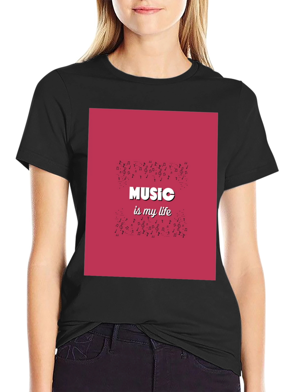 Music is My Life Black Graphic T-Shirt