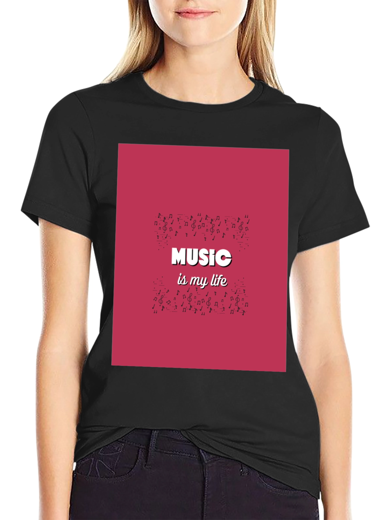 Music is My Life Black Graphic T-Shirt