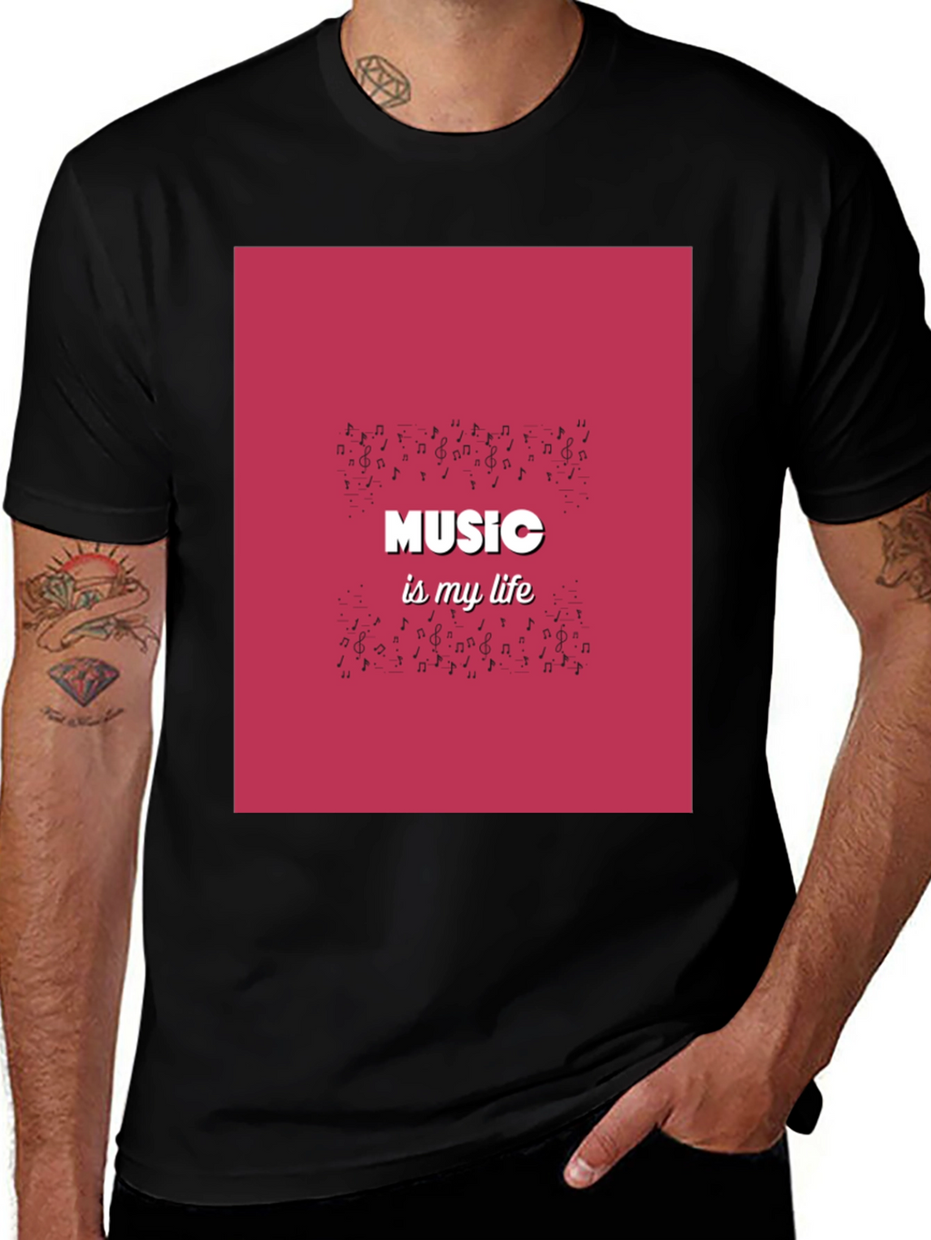 Music is My Life Black Graphic T-Shirt