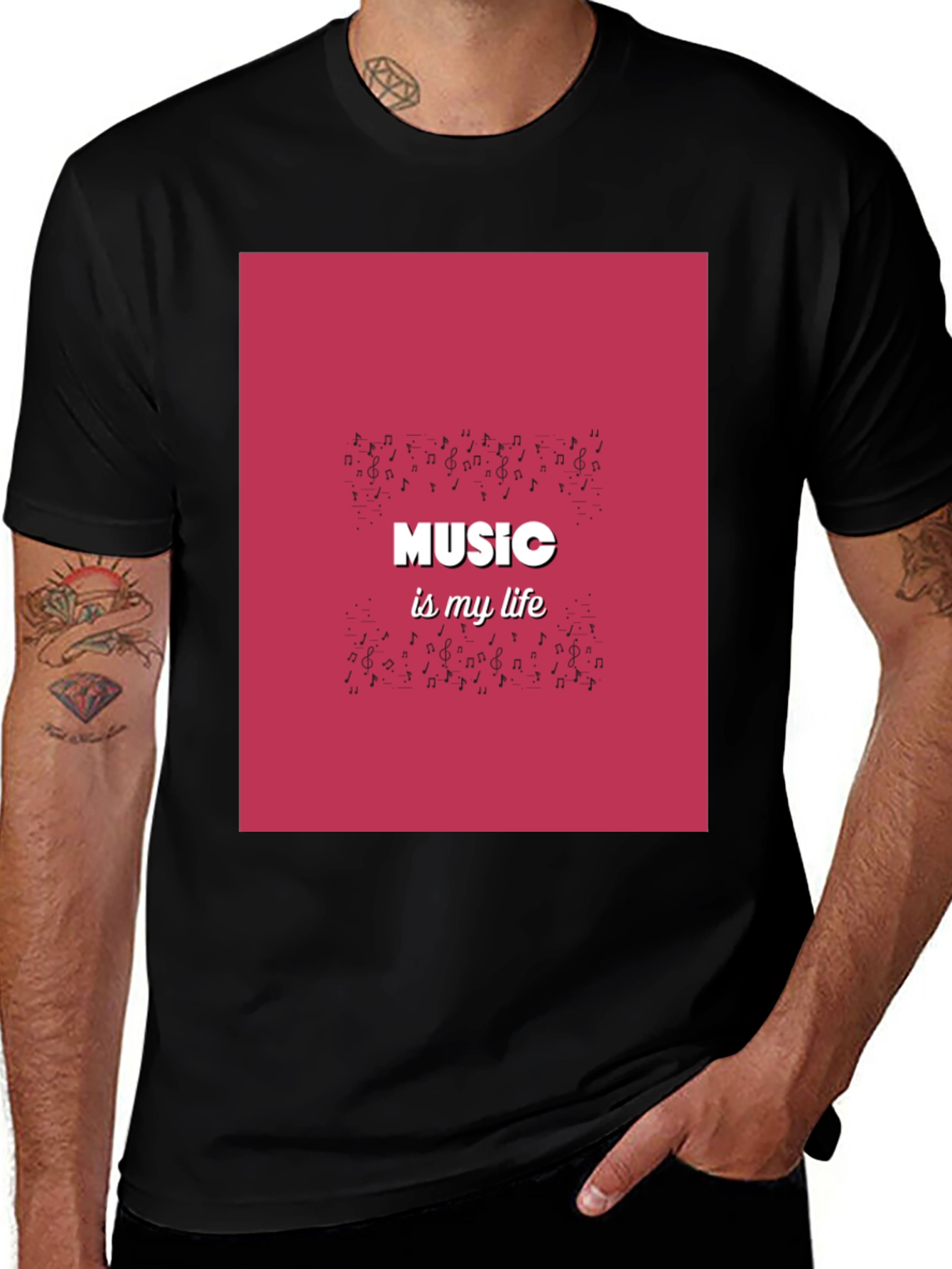Music is My Life Black Graphic T-Shirt