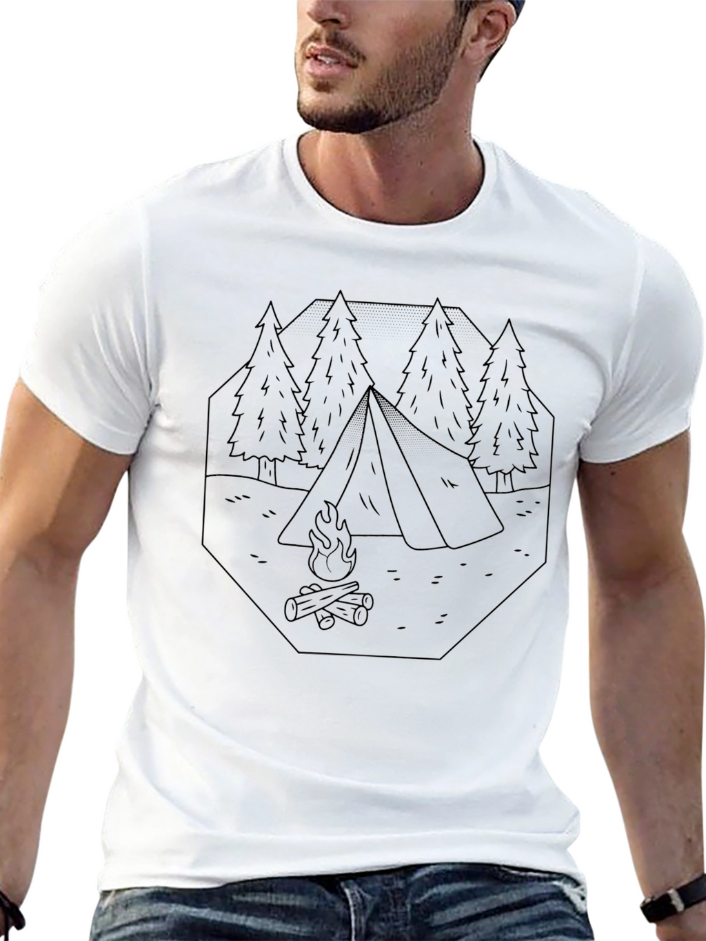 Camping Scene Graphic Tee - Black