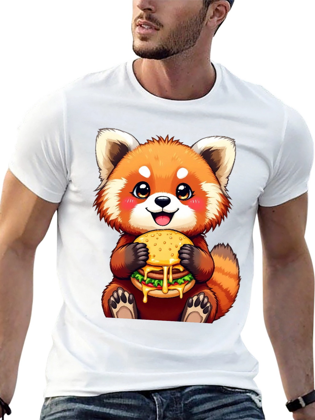 Red Panda Burger T-Shirt Cute Cartoon Tee